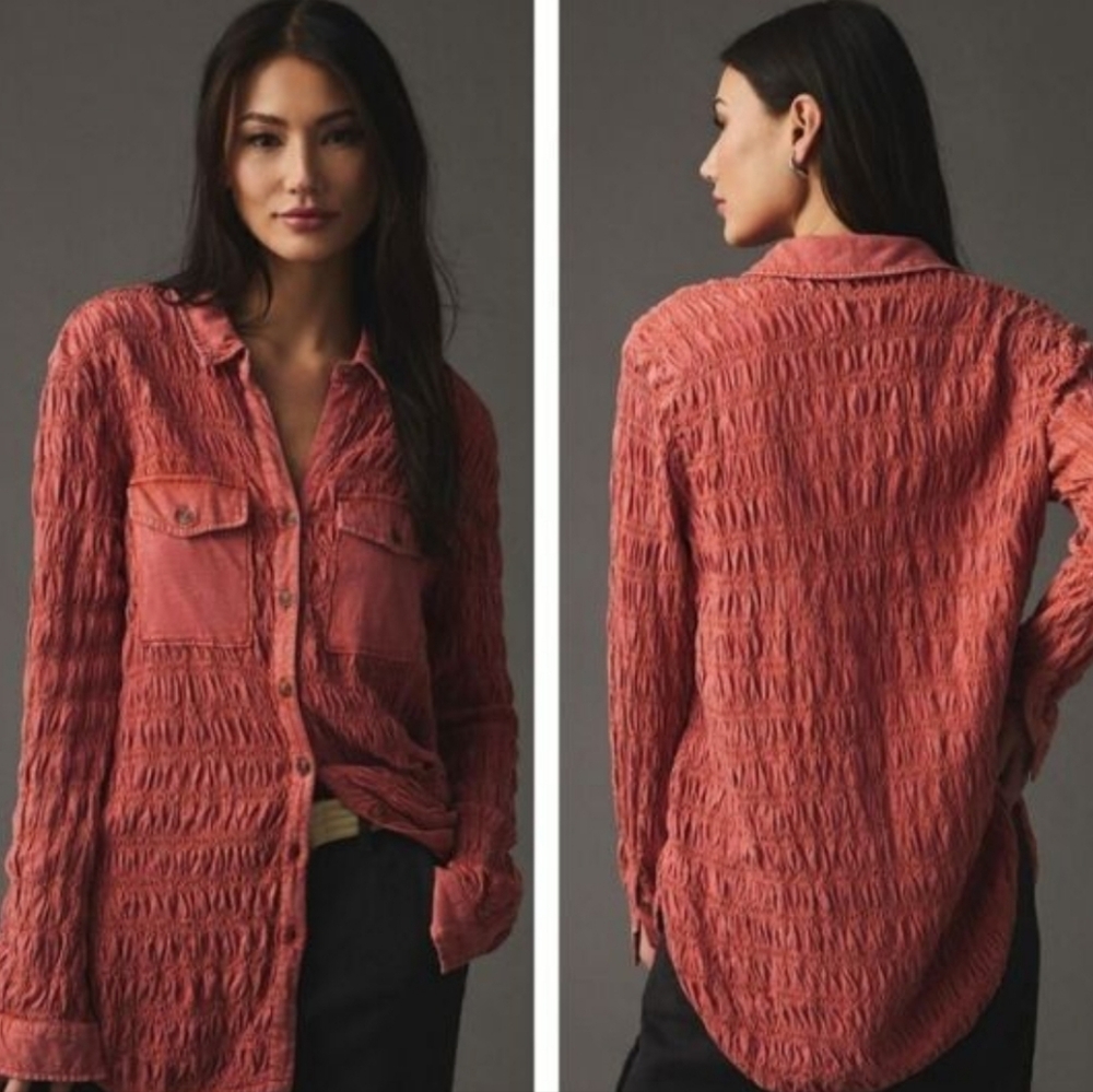 Anthropologie Pilcro Oversized Smocked Shacket Size XXS